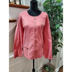 Blair Womens Solid Pink Cotton Long Sleeve Full Zip Front Casual Jacket Size 2XL